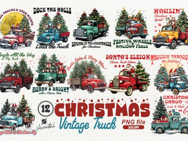 Christmas vintage truck png t-shirt designs bundle