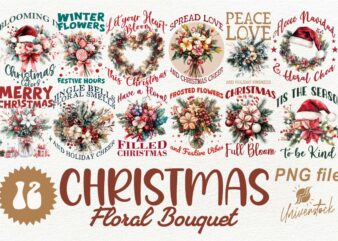 Christmas Floral Bouquet PNG T-shirt Designs Bundle