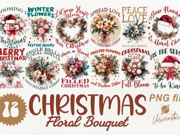 Christmas floral bouquet png t-shirt designs bundle