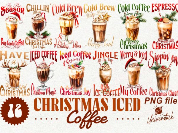 Christmas iced coffee sublimation png t-shirt designs bundle