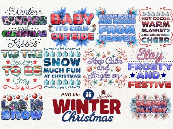 Winter christmas sublimation png t-shirt designs bundle