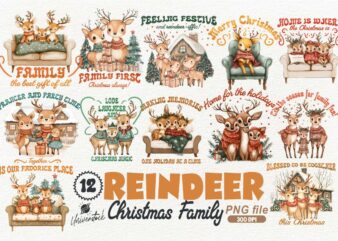 Reindeer Christmas PNG T-shirt Designs Bundle