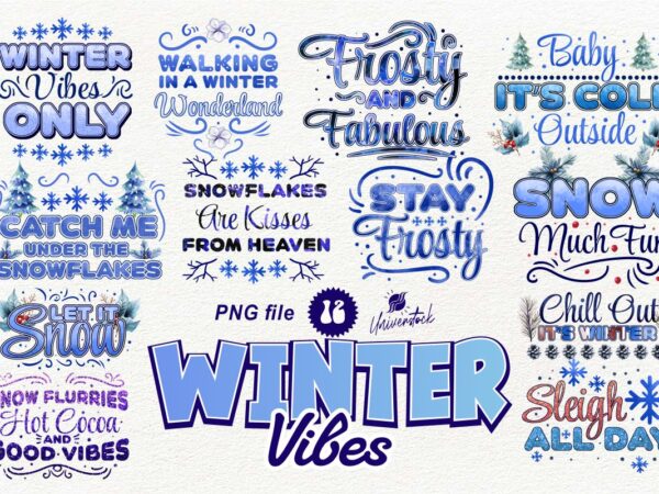 Winter vibes sublimation png t-shirt designs bundle