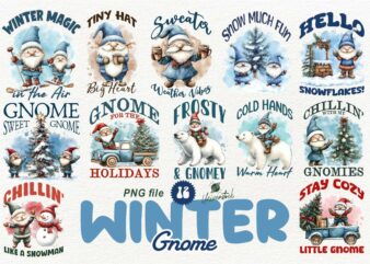 Winter Gnomes Christmas Sublimation PNG T-shirt Designs Bundle