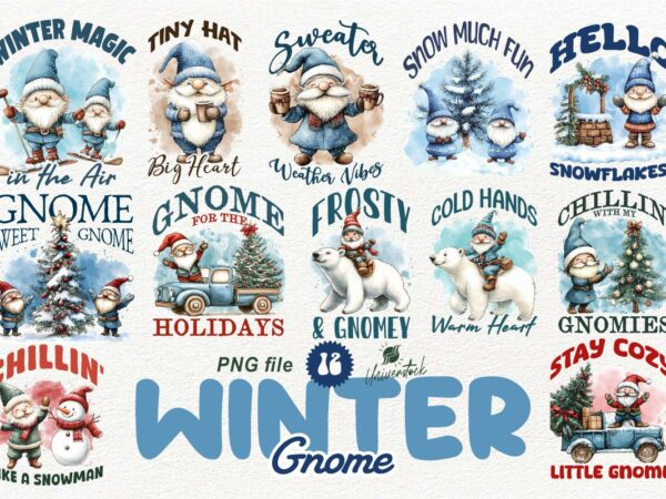 Winter gnomes christmas sublimation png t-shirt designs bundle