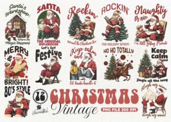 80’S Christmas Vintage PNG T-Shirt Designs Bundle