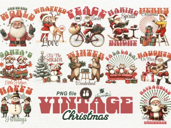 Vintage christmas sublimation png t-shirt designs bundle