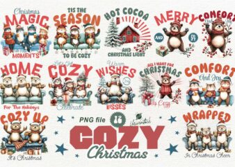 Cozy christmas sublimation png t-shirt designs bundle