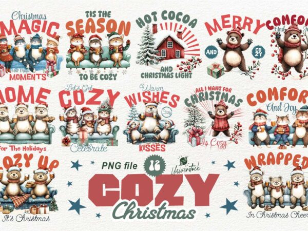 Cozy christmas sublimation png t-shirt designs bundle