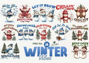 Christmas Winter Vibes Sublimation PNG T-shirt Designs Bundle