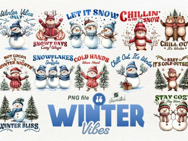 Christmas winter vibes sublimation png t-shirt designs bundle