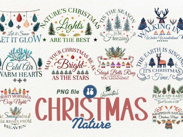 Christmas nature sublimation png t-shirt designs bundle