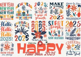 Happy new year 2025 sublimation png t-shirt designs bundle