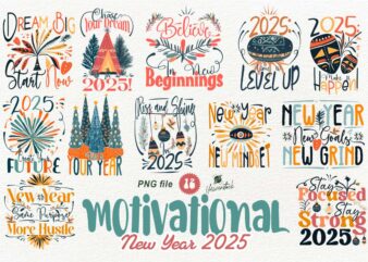 Motivational new year 2025 png t-shirt designs bundle