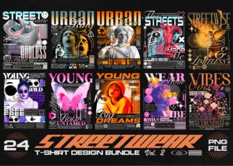 Streetwear T-shirt Designs Bundle Vol.2 PNG