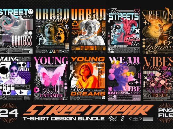 Streetwear t-shirt designs bundle vol.2 png