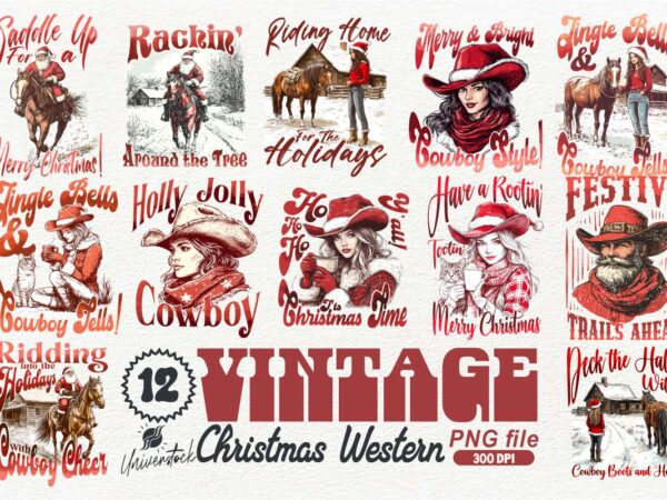 Vintage christmas western png t-shirt designs bundle