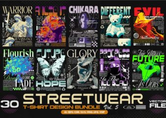 Streetwear T-shirt Designs Bundle Vol. 5 Vector File