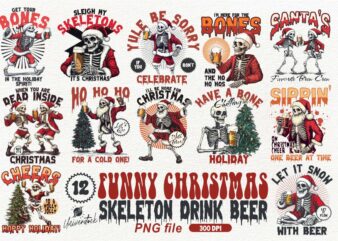 Funny Christmas Skeleton PNG T-shirt Designs Bundle