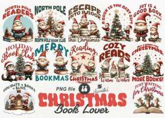 Christmas Book Lover PNG T-shirt Designs Bundle