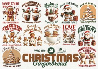 Christmas Gingerbread PNG T-shirt Designs Bundle