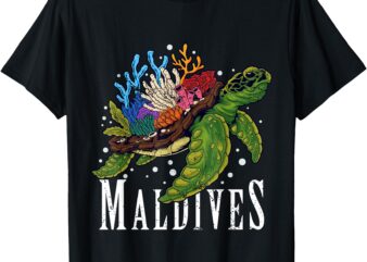 Maldives Vacation Sea Turtle Coral Reefs Diving Grunge T-Shirt