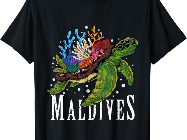 Maldives vacation sea turtle coral reefs diving grunge t-shirt