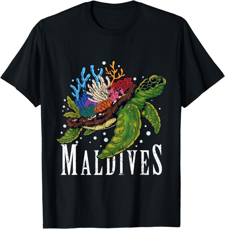 Maldives Vacation Sea Turtle Coral Reefs Diving Grunge T-Shirt