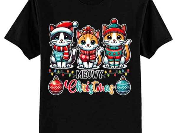 Meowy christmas cute cat merry xmas holiday graphic t-shirt ltsp