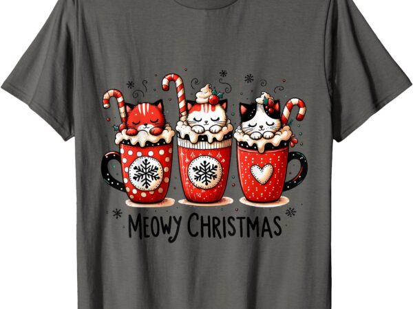 Meowy christmas cute cats and coffee merry xmas graphic t-shirt