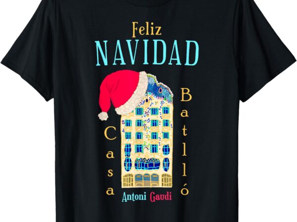 Merry christmas, antoni gaudi drawing, barcelona spain t-shirt