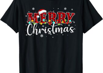 Merry Christmas Buffalo Plaid Red Santa Family Xmas Pajamas T-Shirt