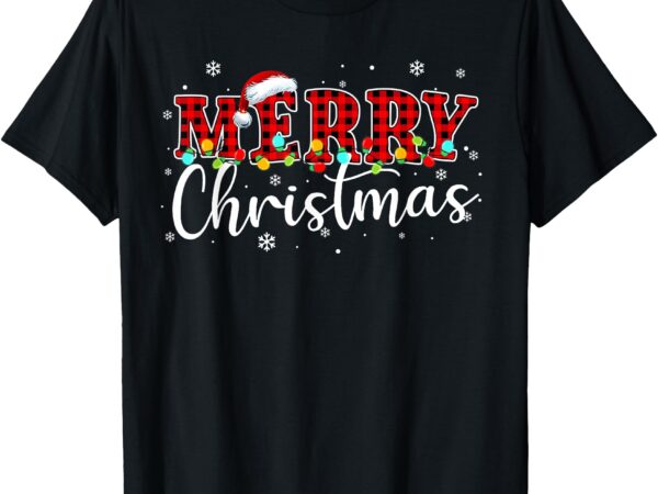 Merry christmas buffalo plaid red santa family xmas pajamas t-shirt