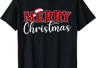 Merry Christmas Buffalo Plaid Red Santa Hat Xmas Pajamas T-Shirt