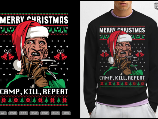 Merry christmas cam kill repeat t shirt designs for sale