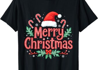 Merry Christmas Gifts Lights Red Santa Hat For Men Women Kid T-Shirt