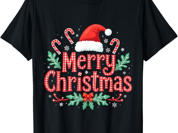 Merry christmas gifts lights red santa hat for men women kid t-shirt