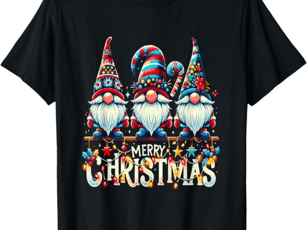 Merry christmas gnomes with candy canes and holiday lights t-shirt