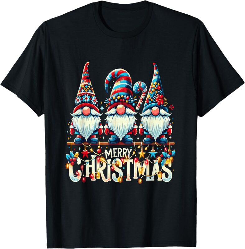 Merry Christmas Gnomes with Candy Canes and Holiday Lights T-Shirt