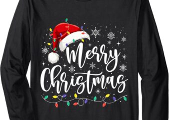 Merry Christmas Lights Red Santa Hat Xmas Family Men Women Long Sleeve T-Shirt