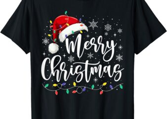 Merry Christmas Lights Red Santa Hat Xmas Family Men Women T-Shirt