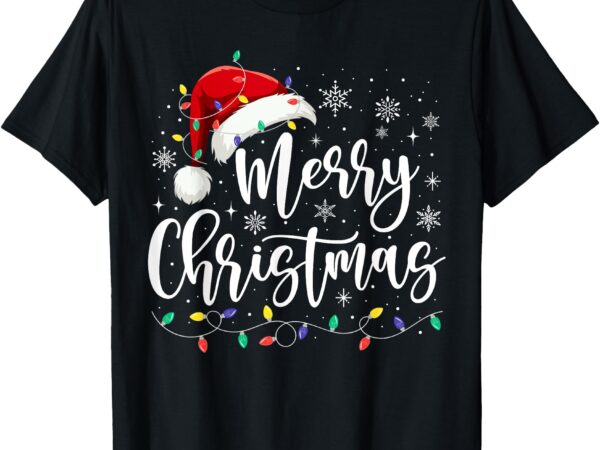 Merry christmas lights red santa hat xmas family men women t-shirt