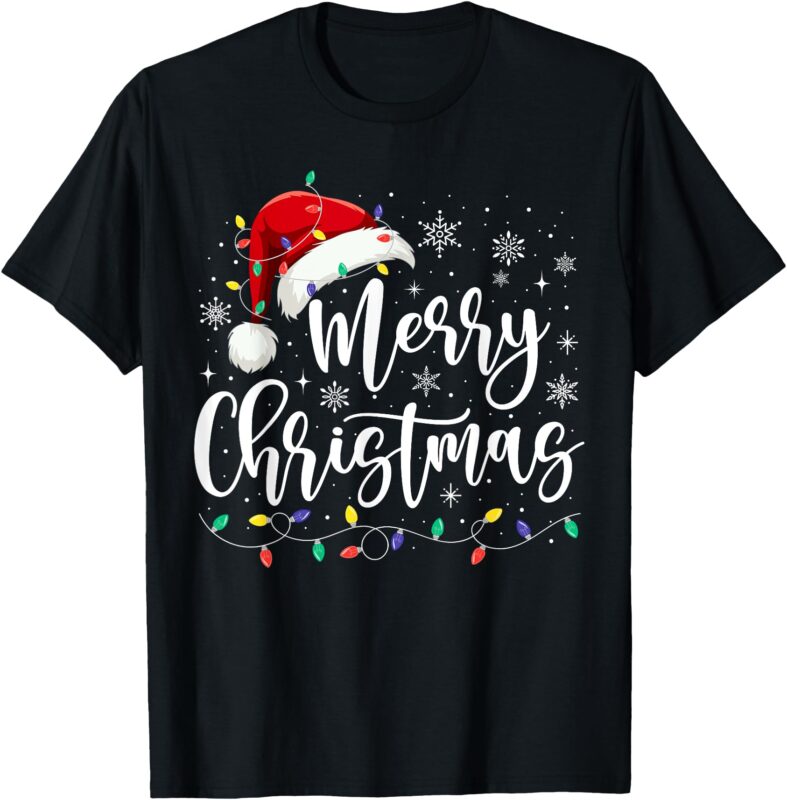 Merry Christmas Lights Red Santa Hat Xmas Family Men Women T-Shirt