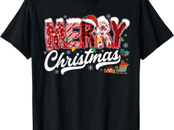 Merry christmas lights red santa hat xmas family men women t-shirt