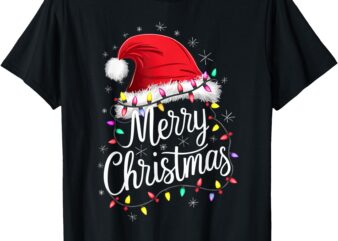 Merry Christmas Lights Red Santa Hat Xmas Family Men Women T-Shirt