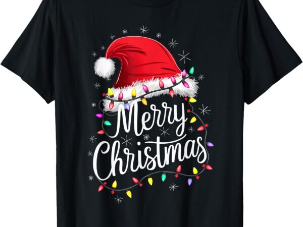 Merry christmas lights red santa hat xmas family men women t-shirt