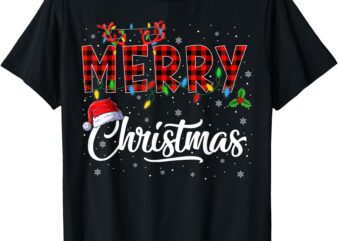 Merry Christmas Lights Santa Hat Xmas Family Men Women Kids T-Shirt