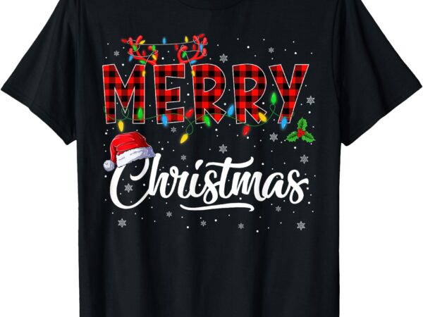 Merry christmas lights santa hat xmas family men women kids t-shirt