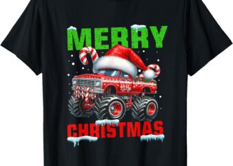 Merry Christmas Monster Truck Funny Xmas Santa Hat Boys Kids T-Shirt