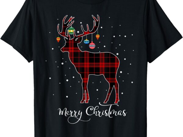 Merry christmas reindeer red plaid snowflake family matching t-shirt